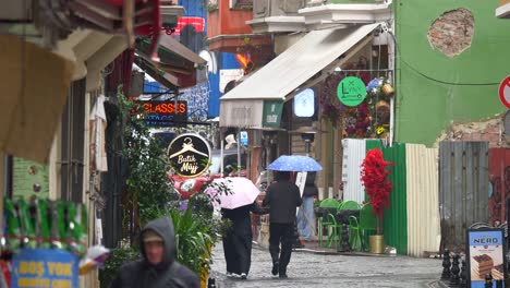 rainy street scene in istanbul