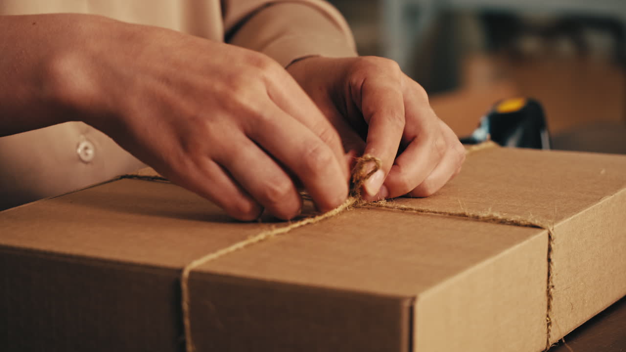 E-commerce storage shop, woman packing goods and clothes for second hand delivery market, dedicated Packaging and Shipping Workspace with Supplies and Technology for efficiency, online sales.