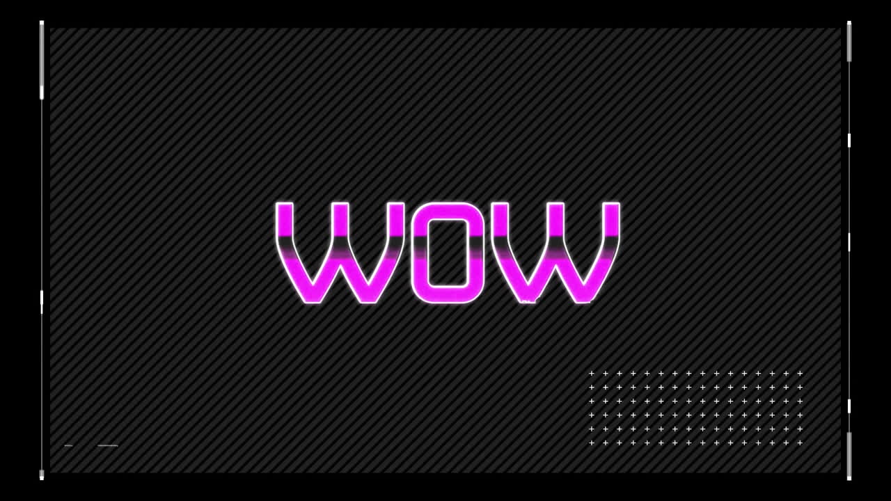 animazione dell'effetto glitch sull'interfaccia con banner di testo wow su sfondo nero