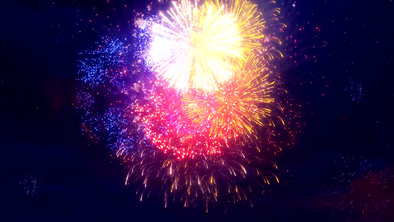 Multicolor Multiple shape Explosion display sky night Seamless Loop Background for birthday, anniversary, celebration, Holiday, new year, Party, event and celebrations, Invitation