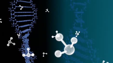 Animation-of-molecules-over-dna-strands-on-black-background