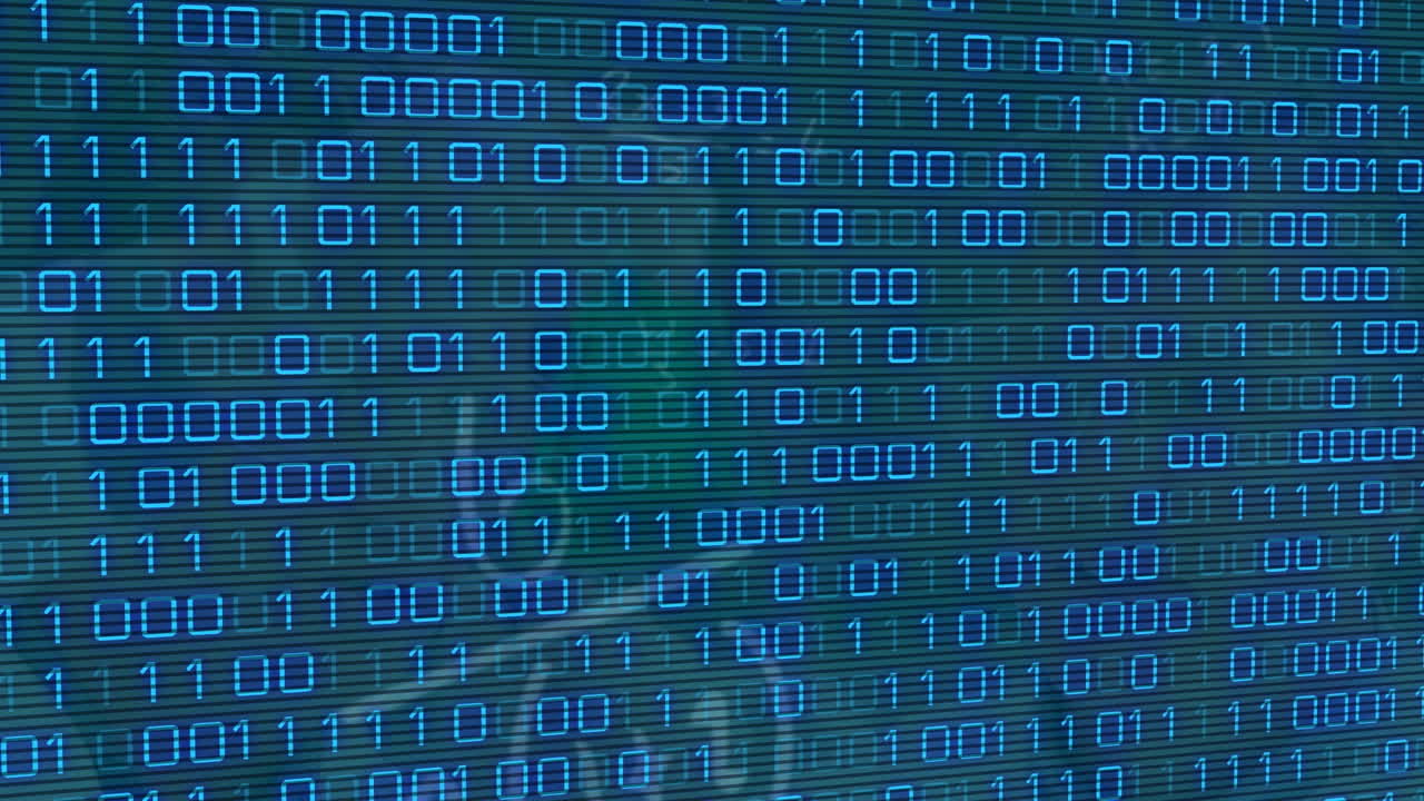 Animation of data processing over blue background