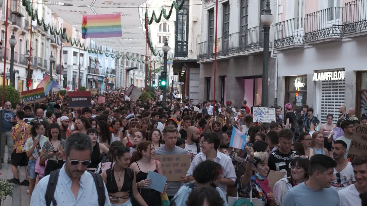 GRANADA, SPAIN - JUNE 28, 2022: Many people at the pride manifestation, LGBT+ community