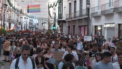 granada, spain - june 28, 2022: many people at the pride manifestation, lgbt+ community