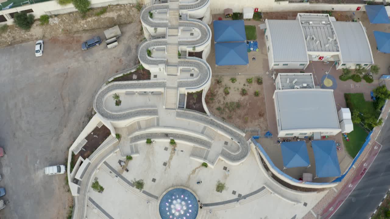 Drone shot of a small city's park area