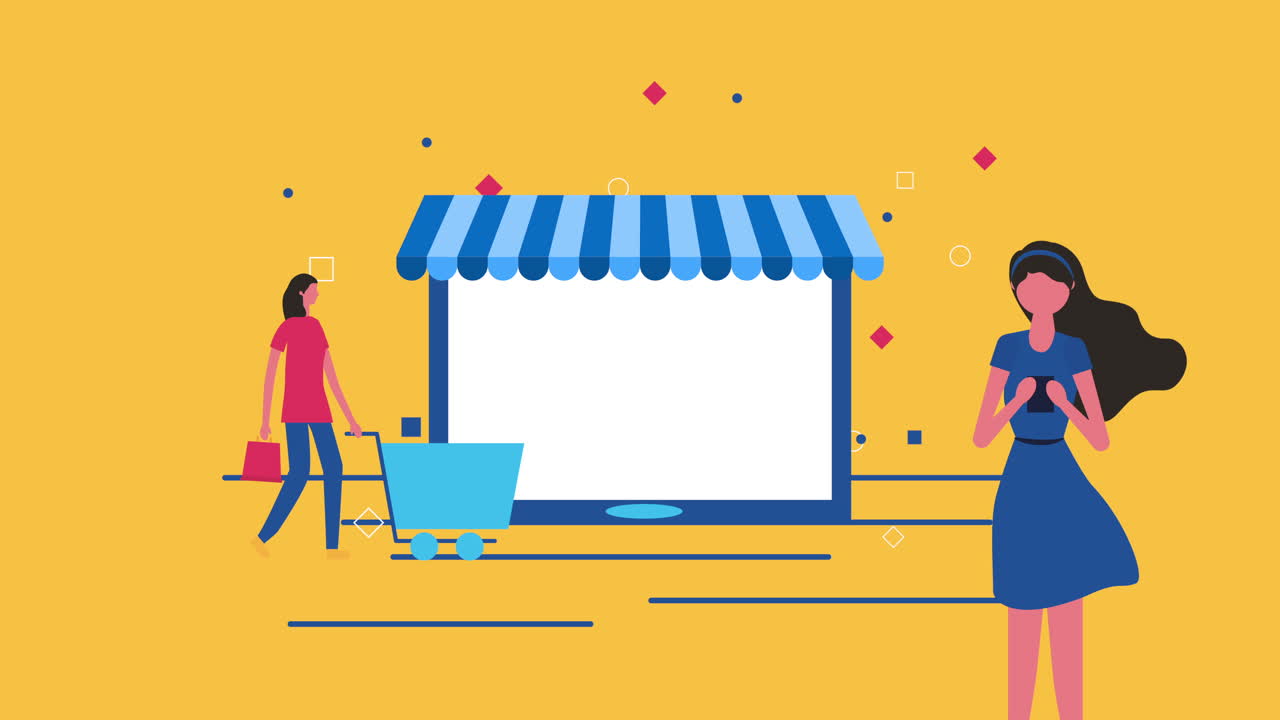 mujeres clientes que utilizan el marketing multimedia de teléfonos inteligentes y tabletas