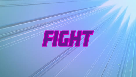 animación de texto de lucha sobre líneas de bucle y llamaradas de lente contra fondo azul