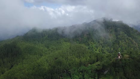 forward drone video of rain forest and hill