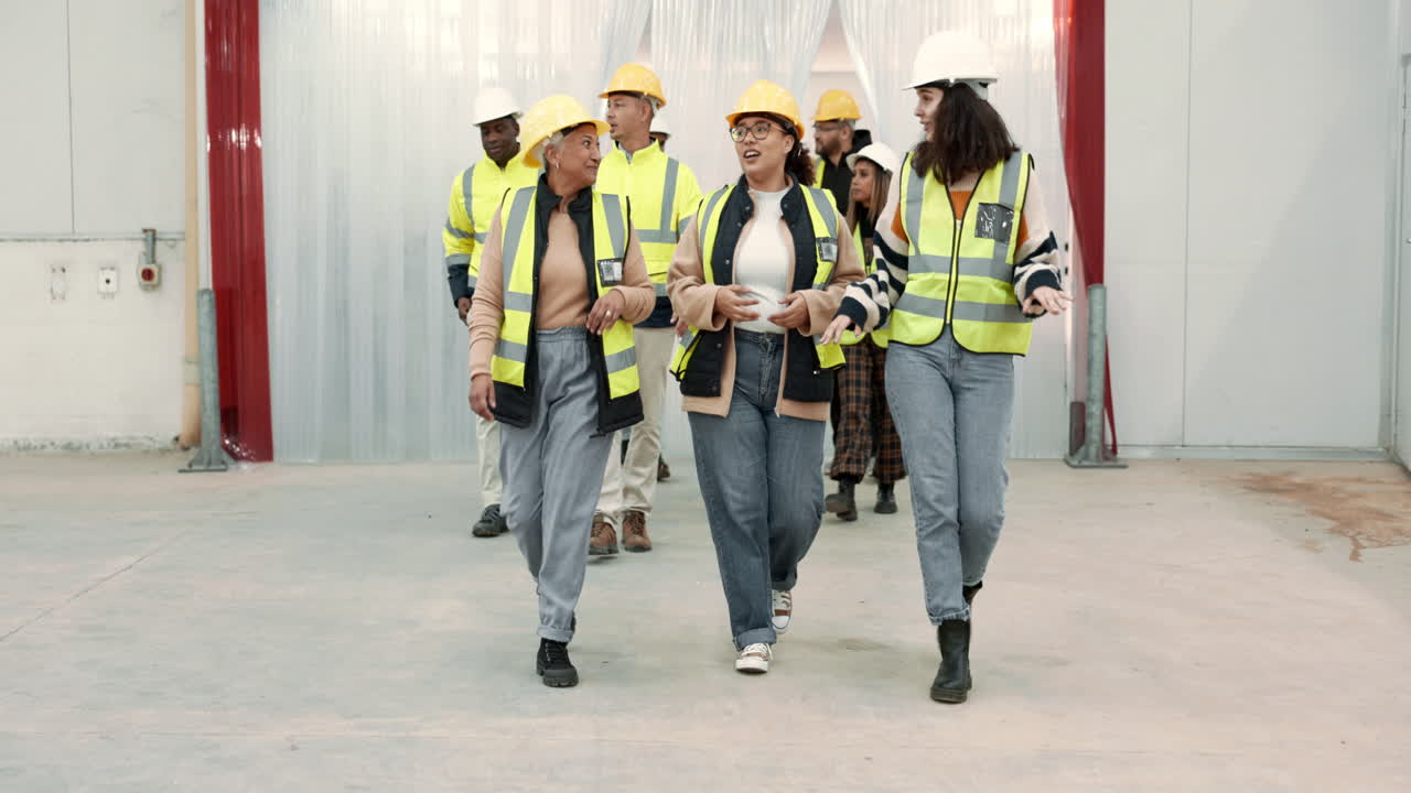 Construction, walking and people in discussion