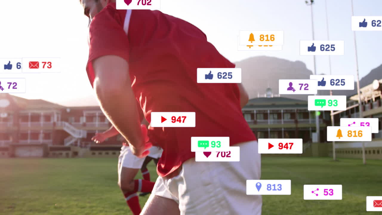 animación de iconos y procesamiento de datos sobre diversos jugadores de rugby