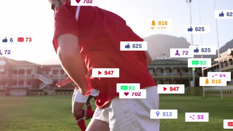 animation of icons and data processing over diverse rugby players