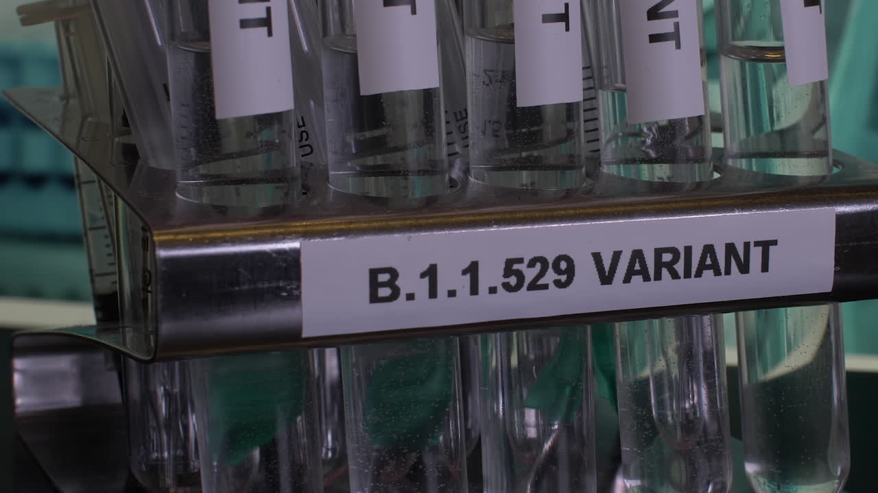View of tubes in the lab with samples of B.1.1.529,a new variant of the Covid-19 known as Omicron. Research work going on with the new mutated deadlier variant of corona virus.