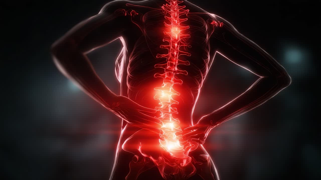 Anatomical Illustration of a Human Spine with Highlighted Lumbar Region Signifying Pain and Discomfort in the Lower Back Area at an Artistic Perspective
