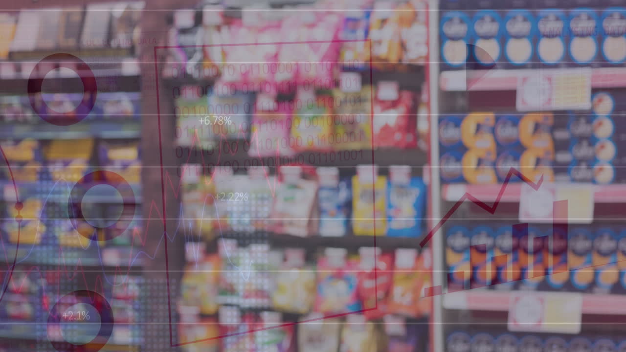 통계 데이터 처리의 애니메이션과 슈퍼마켓에서 음식에 대한 세계