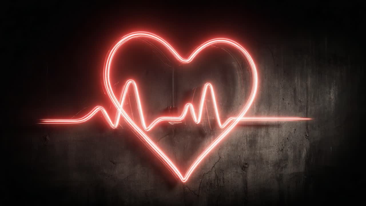 A Vibrant Neon Heartbeat Pulse Design Illuminating the Wall with a Bold Red Glow, Representing Love, Life, and Vitality in a Striking Visual Display