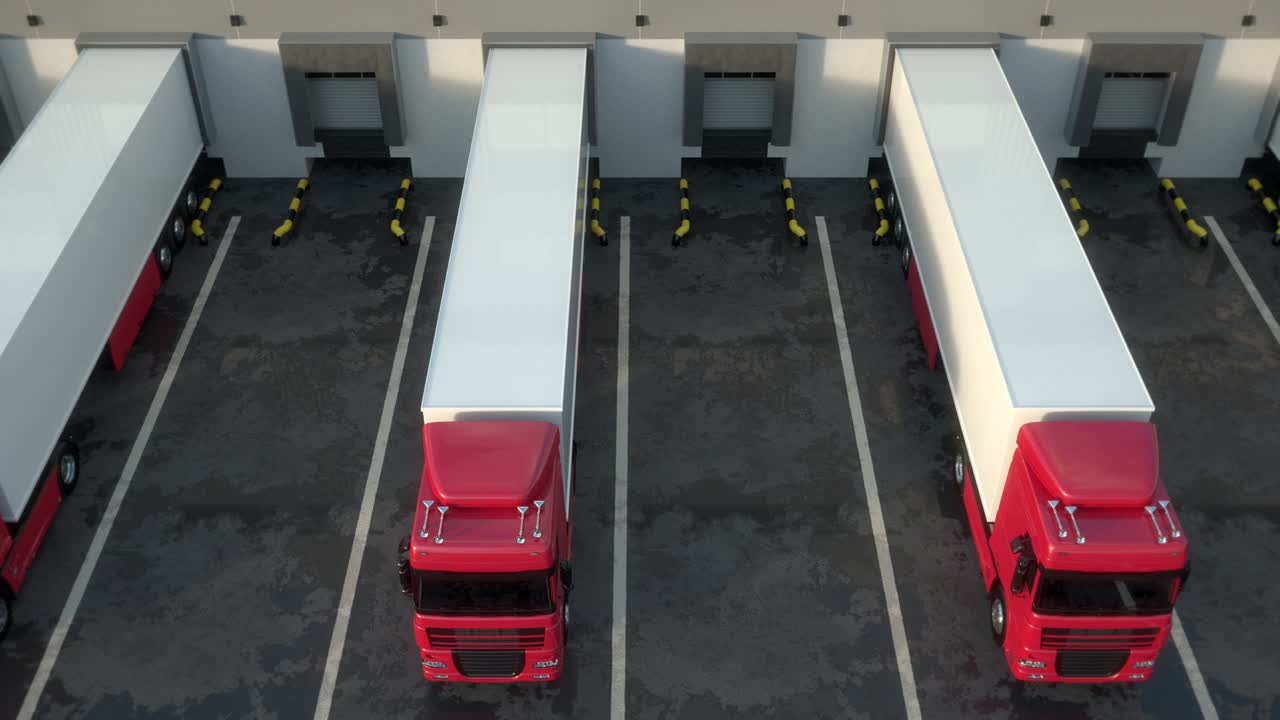 camiones de carga en el muelle de carga del almacén