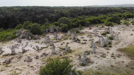 aerial panning shot over ancient ruins, bulgaria