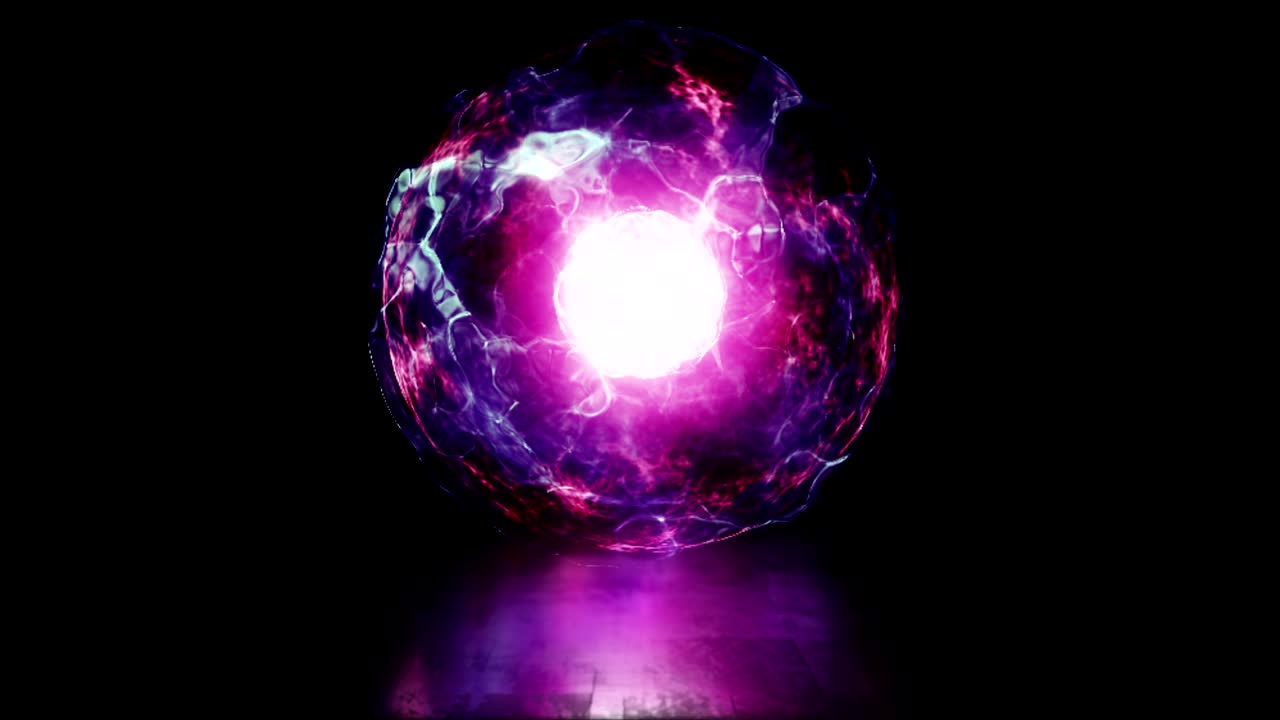 bola de energía y plasma en el núcleo del reactor. fusión termonuclear con flujos de plasma pulsantes. bucle