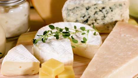 assorted cheeses and dairy products on display