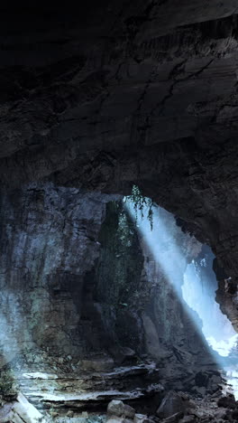 sunlight streaming through cave entrance