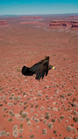 eagle in flight over a red rock desert landscape