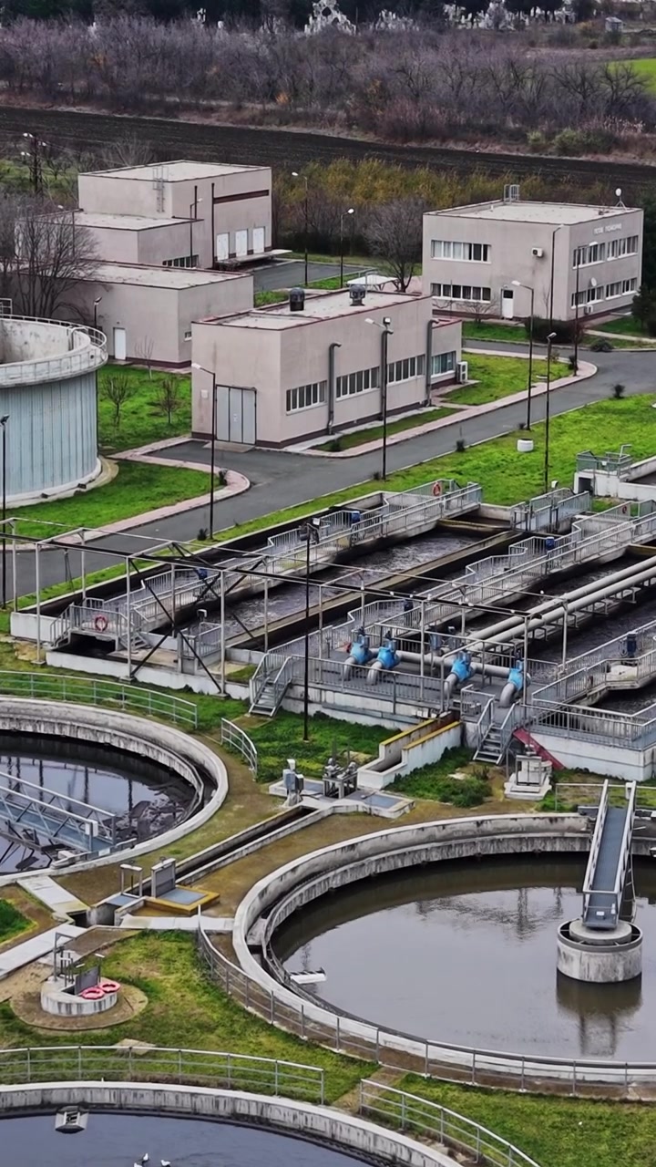 Rural water treatment facility with multiple tanks and buildings