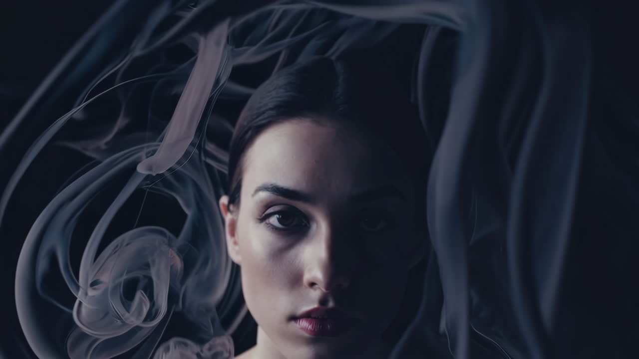 Mysterious Portraits of a Woman with Swirling Smoke