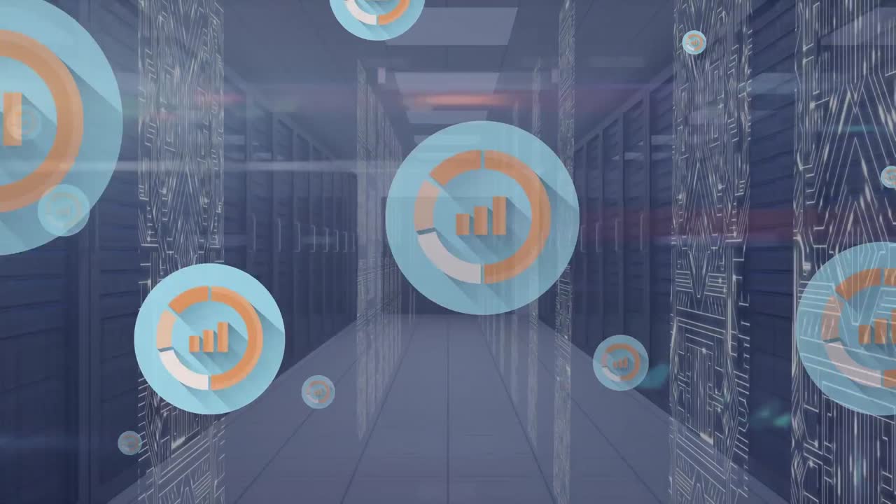 Animation of data processing over server room