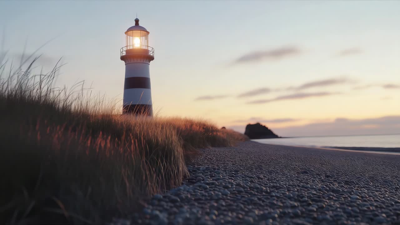 Lighthouse on a Beach at Sunset