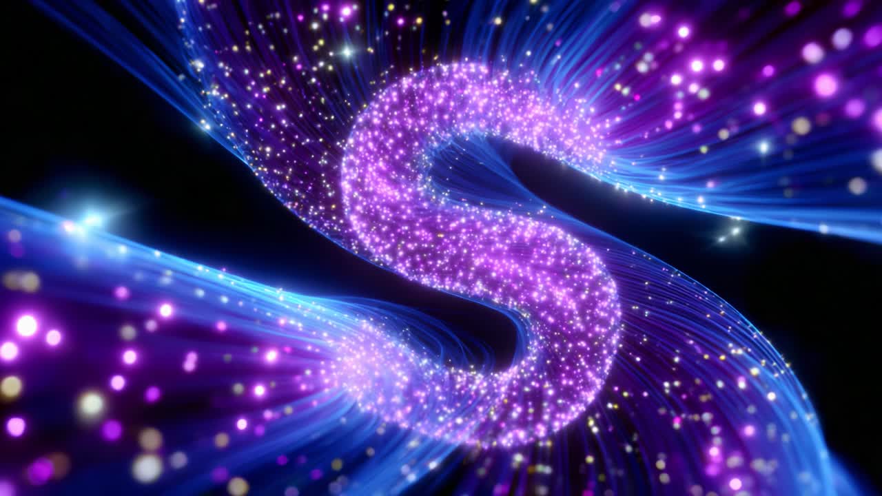 A Beautiful Display of Colorful Light Trails Forming a Glowing S Shape, with Sparkling Stars and Vibrant Colors in an Artistic Animation Creating a Mesmerizing Visual Experience of Motion and Energy