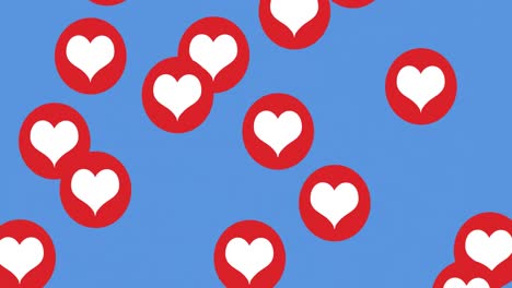 Multiple-heart-icons-moving-against-blue-background