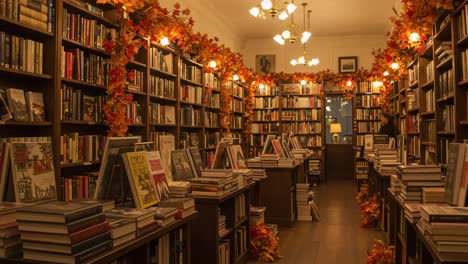 Cozy Bookstore Interior Decorated for Autumn