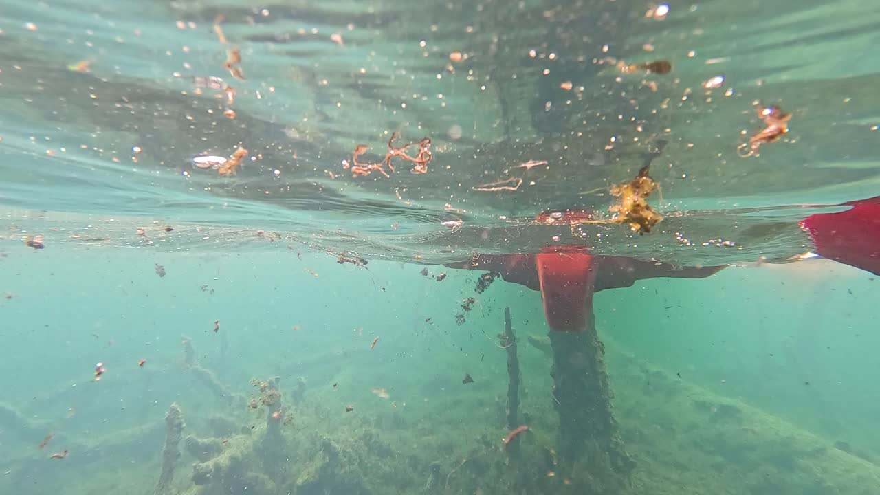 Kayaking Underwater in a Shallow Spring