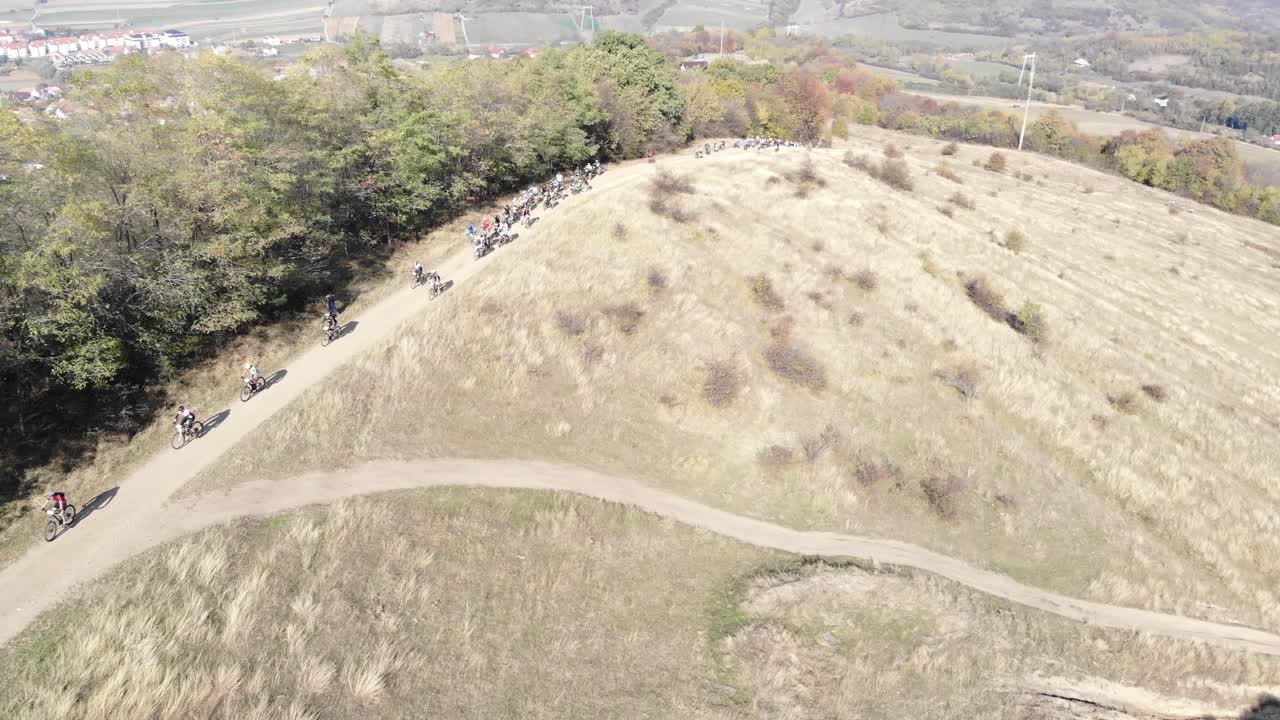 Bike competition on a hill with nice views over the small city