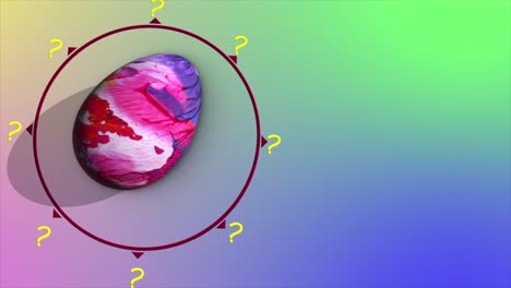 3D-Osterbewegungsgrafik-Mit-Bunt-Bemaltem-Ei,-Das-Sich-Auf-Einem-Zifferblatt-Dreht-Und-Zur-Ruhe-Kommt-Und-Auf-Eine-Helle-Und-Fröhliche-Frohe-Osterbotschaft-Zeigt