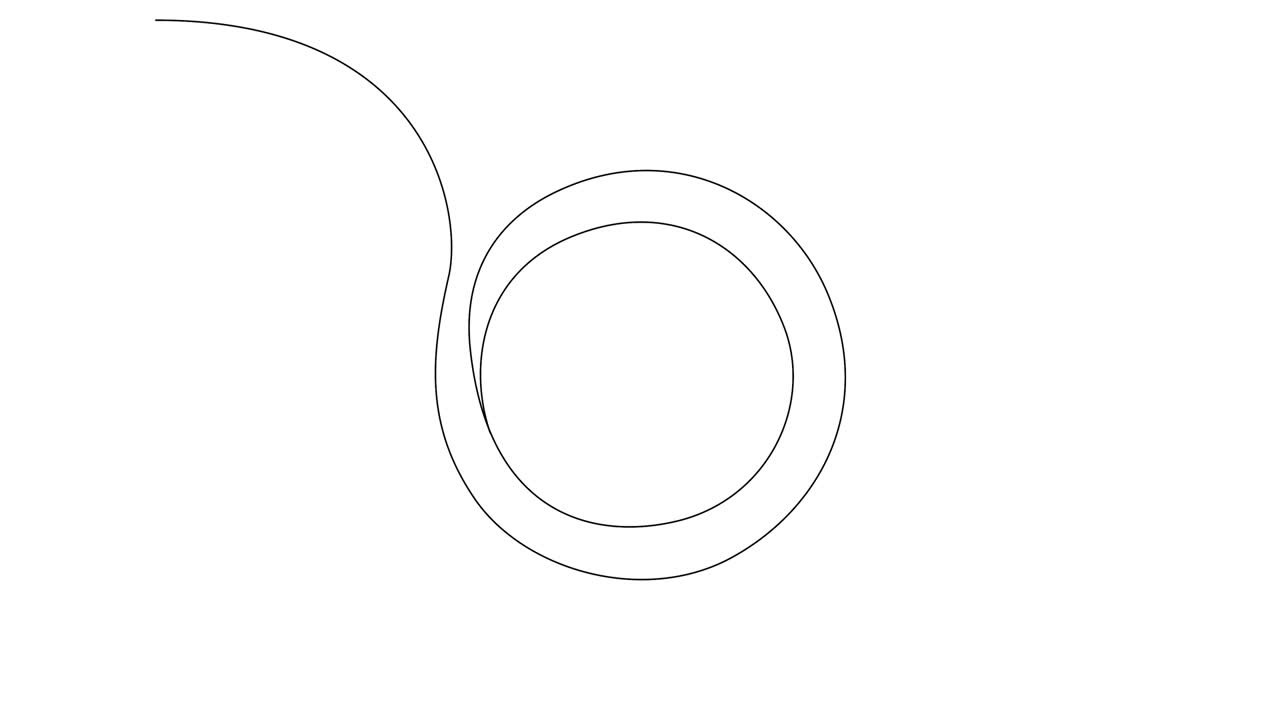 Self drawing animation of circle, round frame. Continuous line art