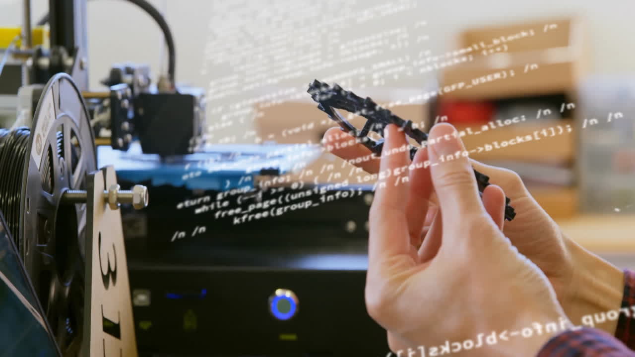 animación del procesamiento de datos financieros sobre mecánico caucásico que trabaja en el taller