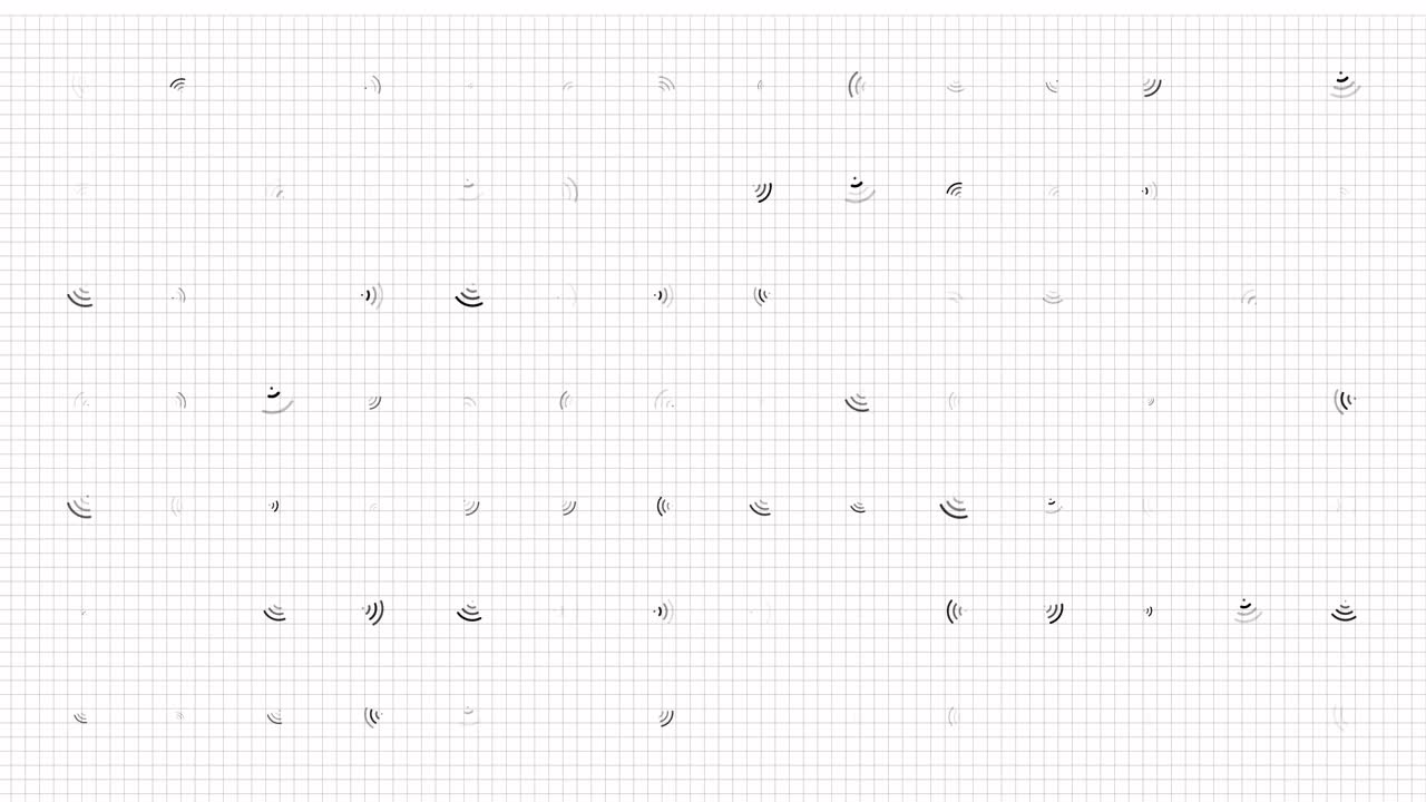 wi-fi icon animation loop. Seamless pattern background. small wi-fi icons slowly blink on grid. white backdrop