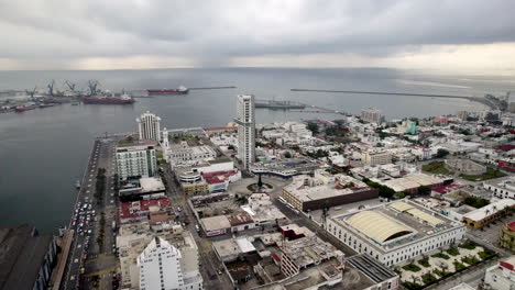 drone-shot-of-downtown-veracruz-port-at-sunrise