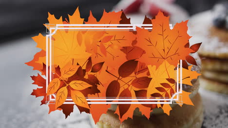 animación de marco con hojas de otoño sobre panqueques