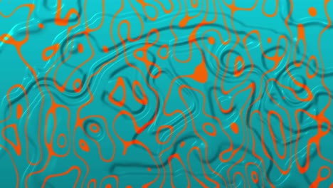 Animation-of-pink-shapes-appearing-over-orange-and-blue-liquid-background