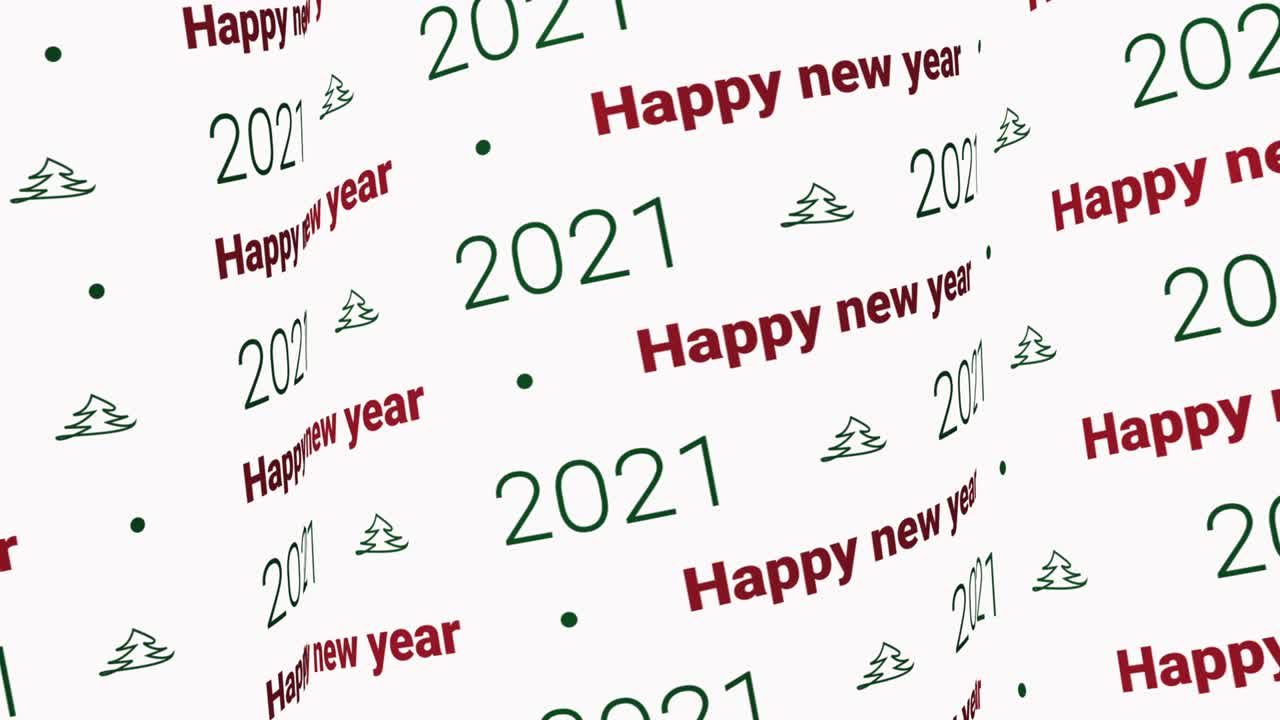 Frohes neues Jahr 2021 Video, animierte Textmuster auf weißem Hintergrund als Intro oder Hintergrund. Looping-Video für Feierlichkeiten.