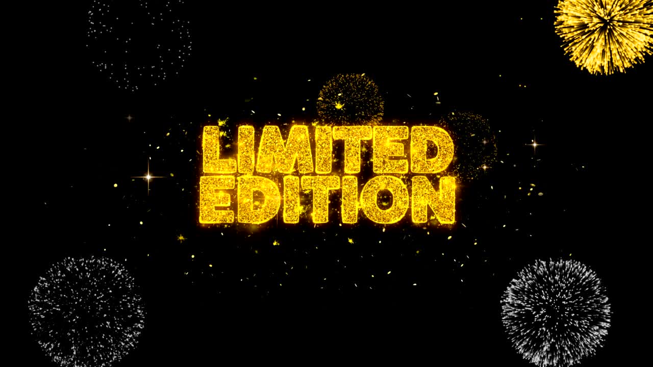 금색 불꽃놀이 디스플레이와 함께 제한판 금색 텍스트 박이는 입자