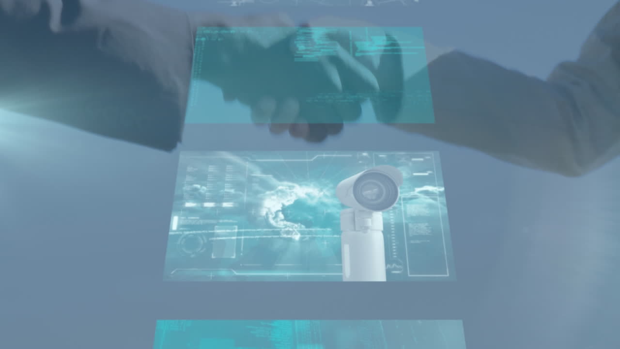 비즈니스맨의 손짓을 통해 데이터 처리를 하는 화면의 애니메이션