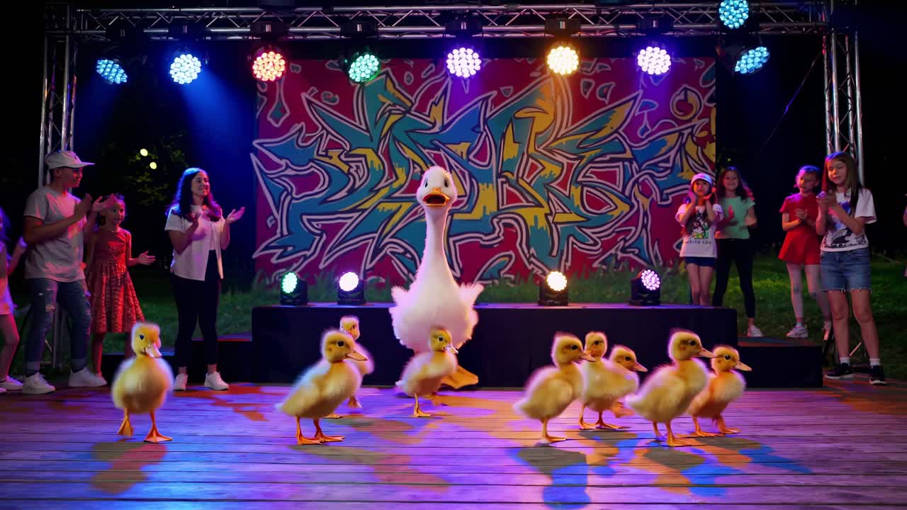 Duck and Ducklings Performing On Stage