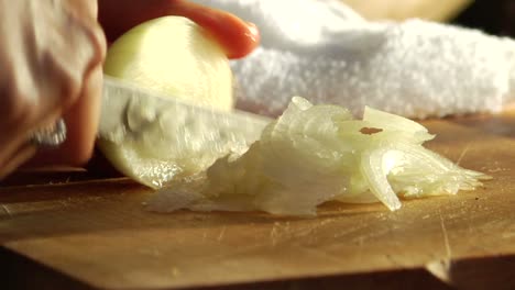 a woman shreds an onion on a cutting board