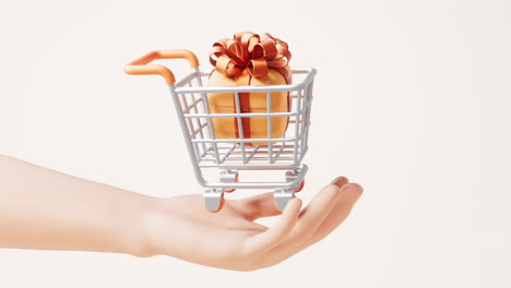 loop animation of shopping cart in a hand, 3d rendering.