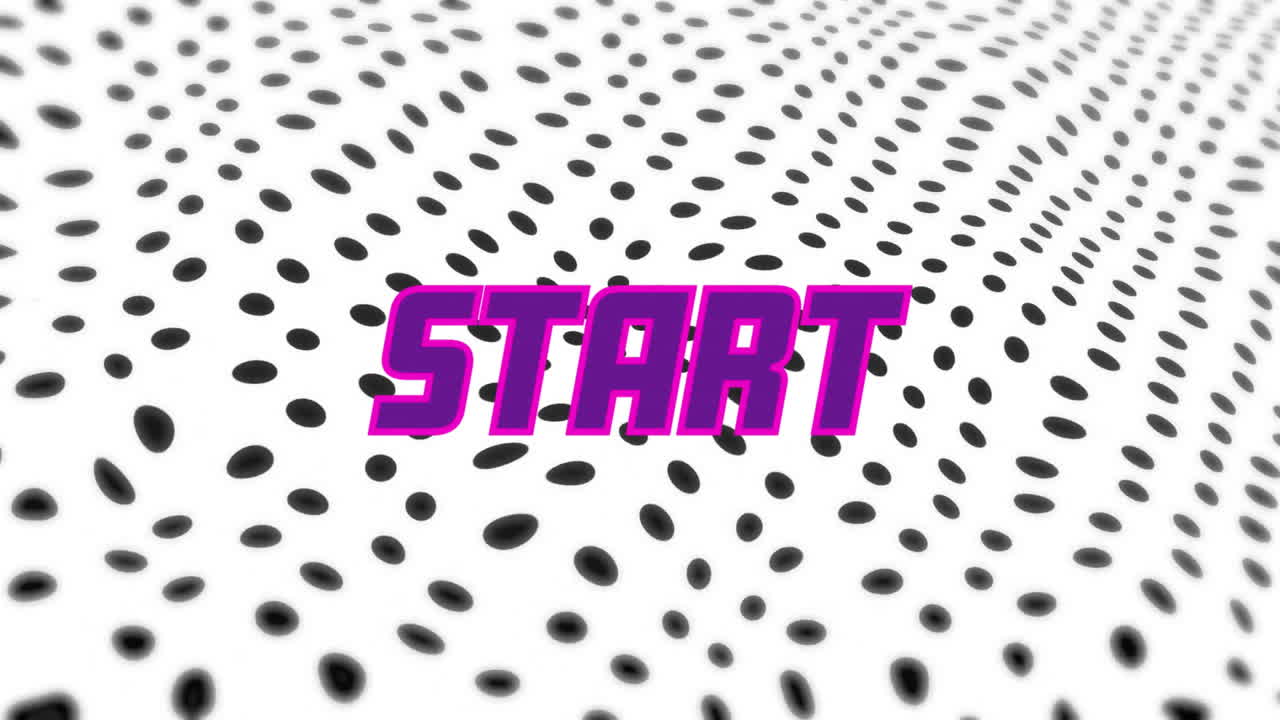 Animation of start text over black spots on white background