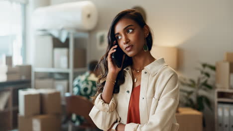 ecommerce, phone call and woman with discussion