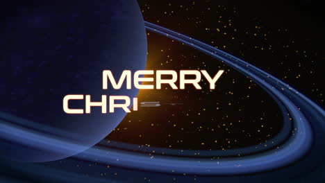 feliz navidad con saturno y polvo de oro en galaxia negra